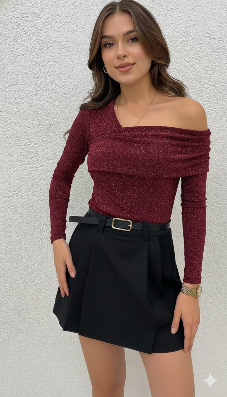 Shimmering Off-Shoulder Glitter Top