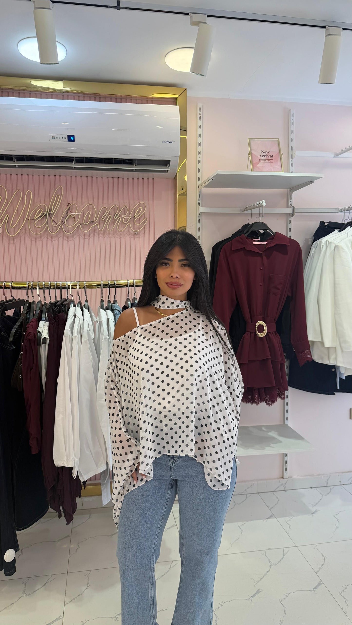 Two-piece polka dot chiffon blouse
