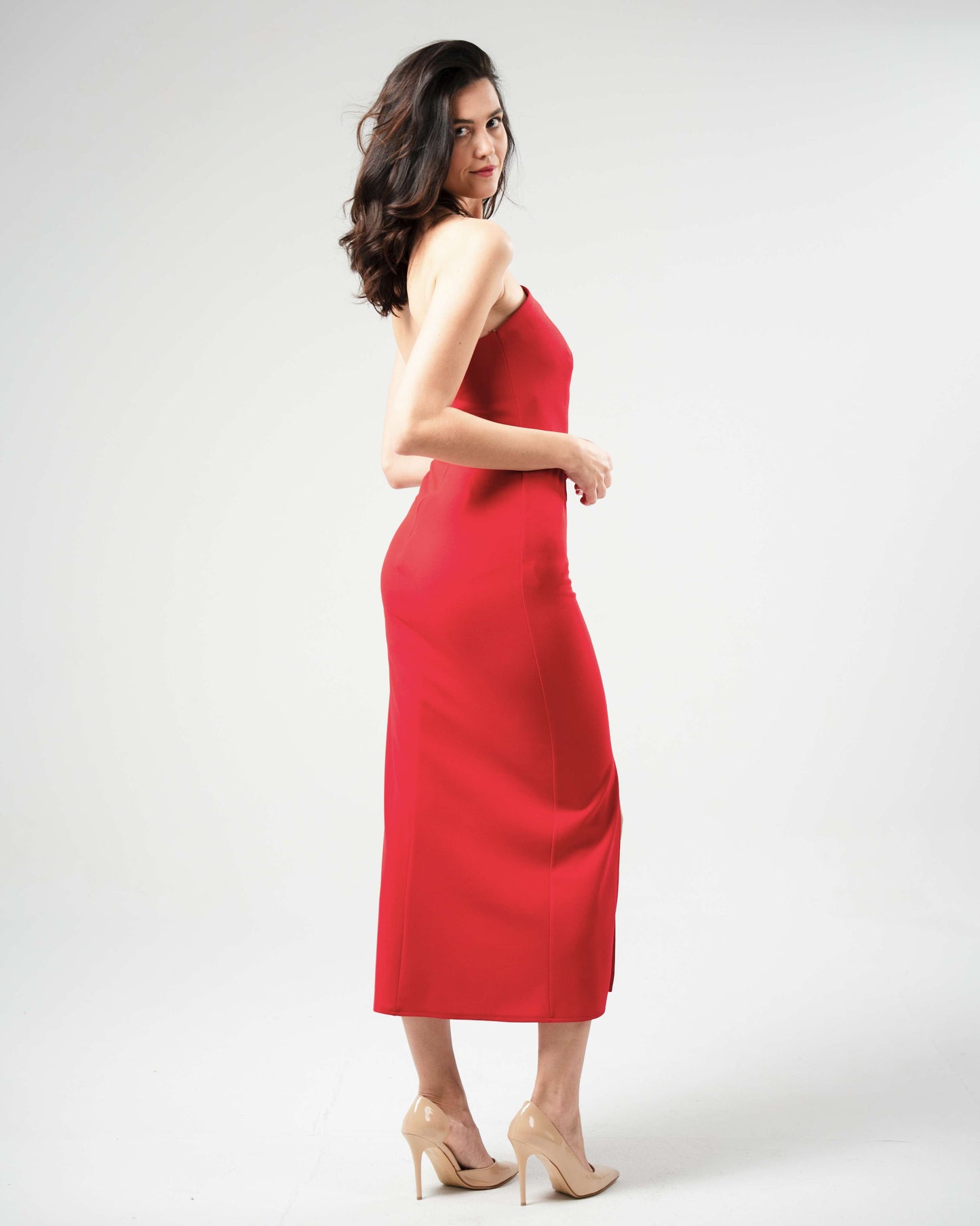 Midi Dress with Gold Button Detailng