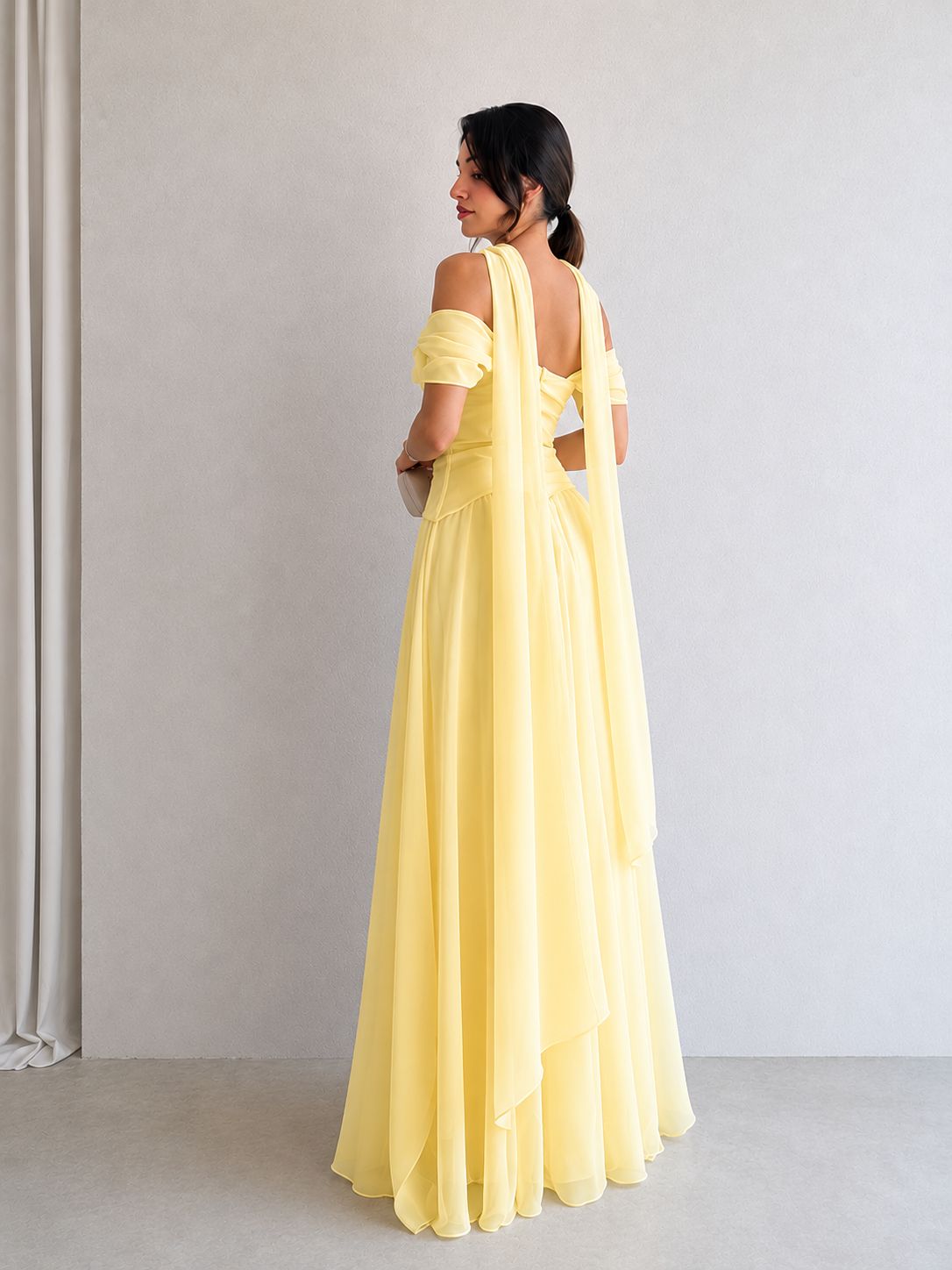 Off-shoulder maxi dress with a flowing design