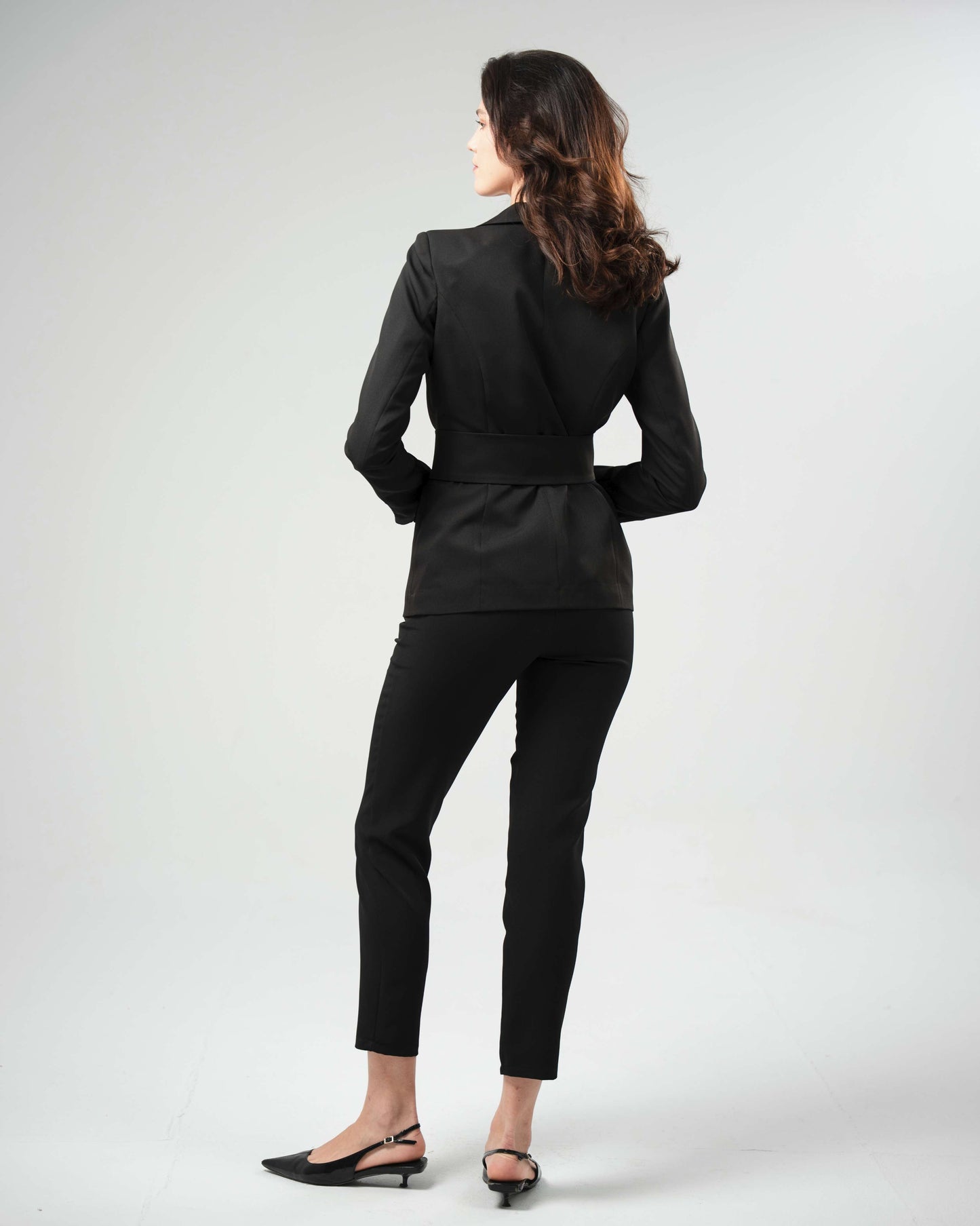 blazer with buttoned belt