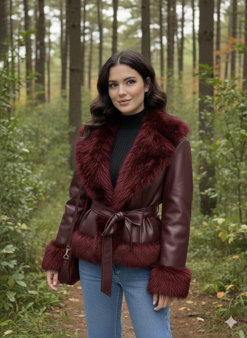 The Belted Faux Fur Trim Jacket