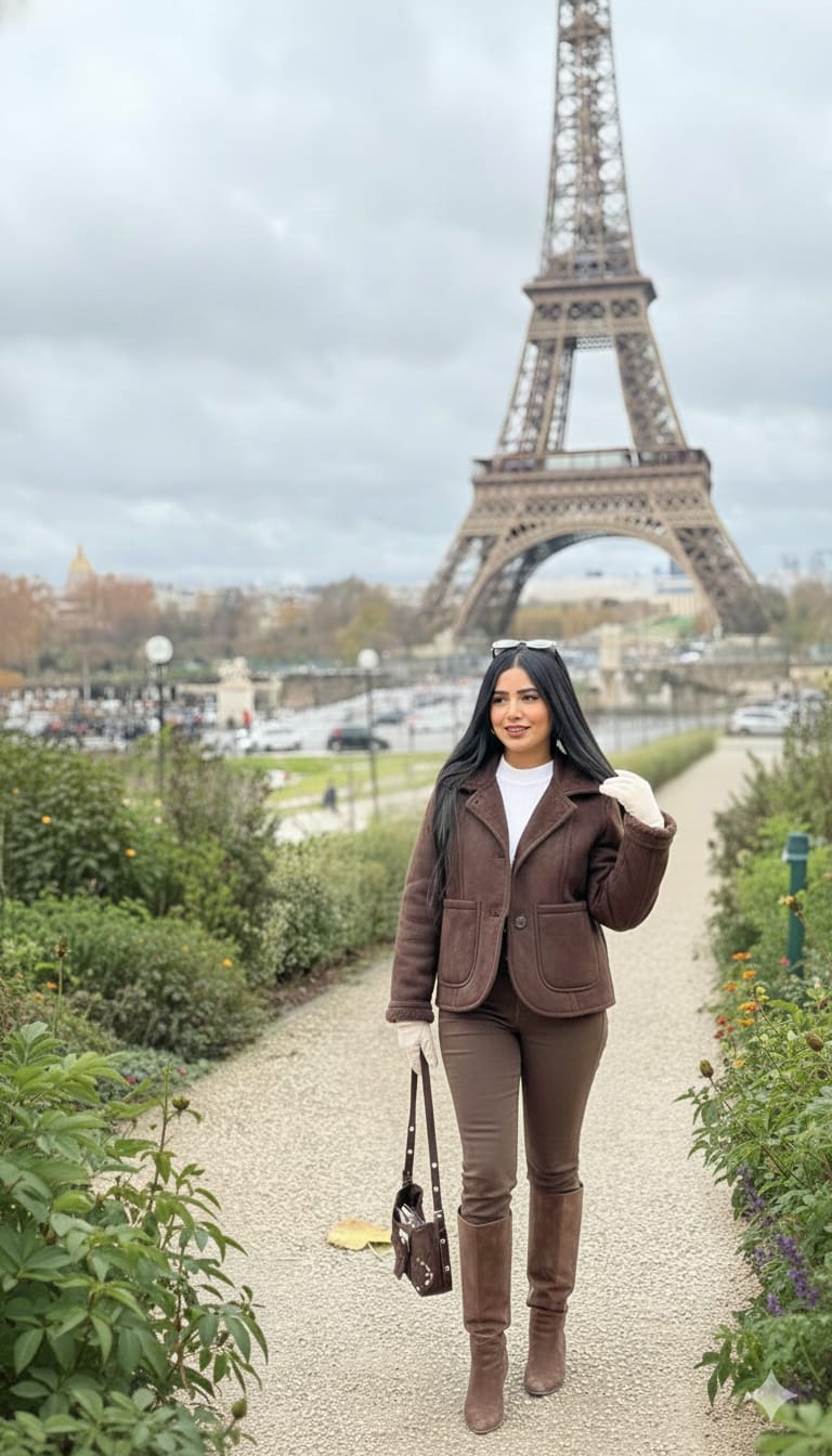 Stylish suede-effect fur-lined jacket - an essential winter piece. Double-face brown.