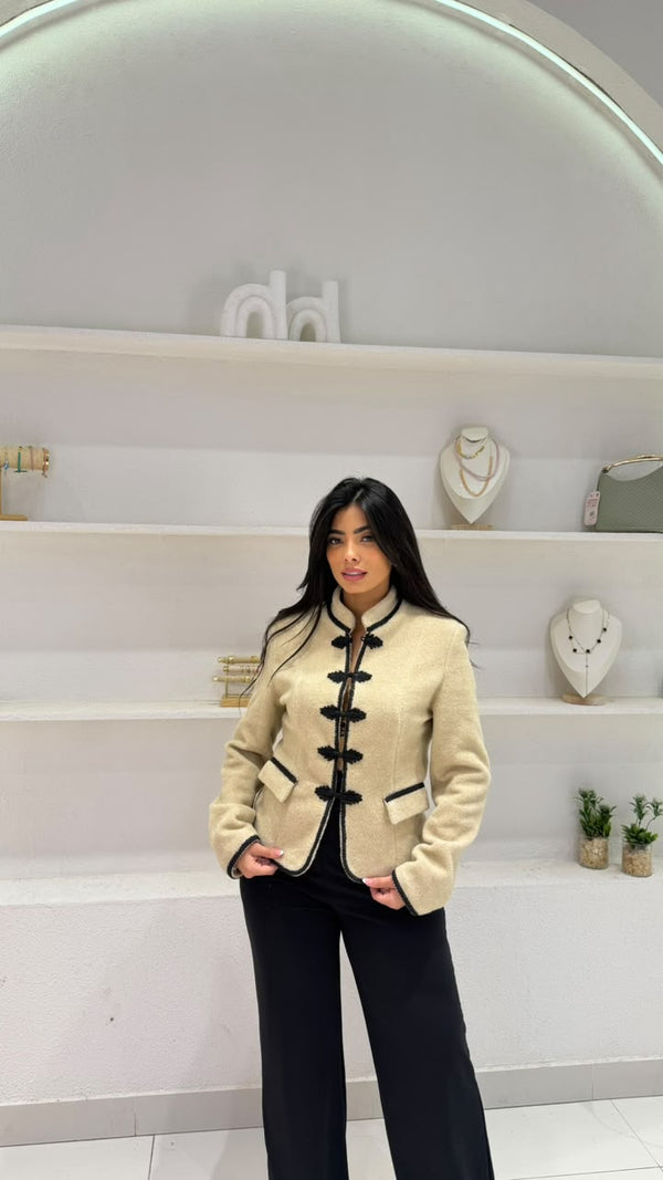 Wool jacket with buttons and braided loops