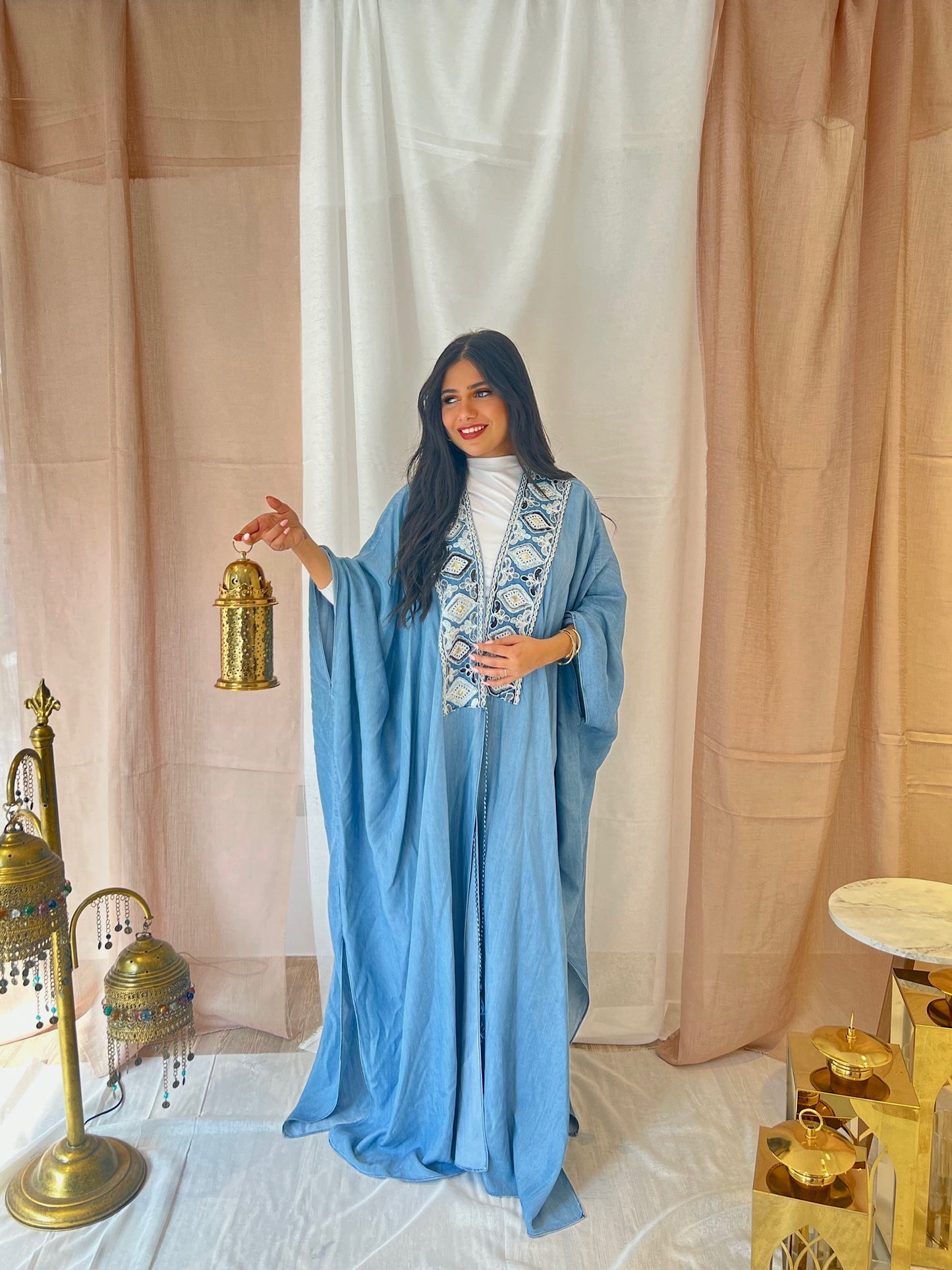 Tencel Jeans Kaftan with Embroidery