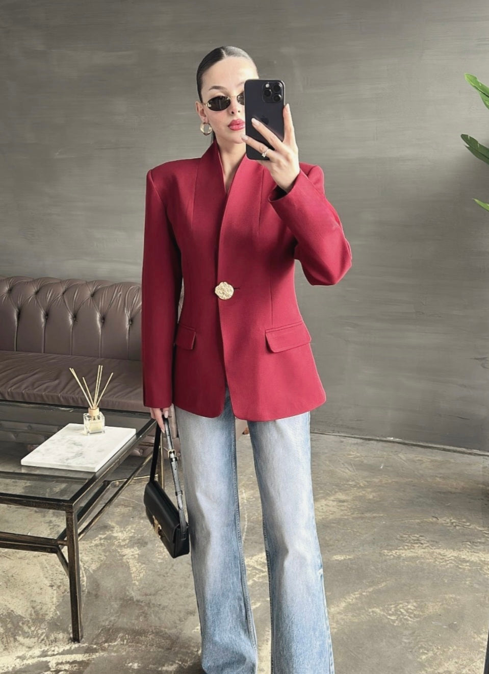 Blazer with Gold Button Detail