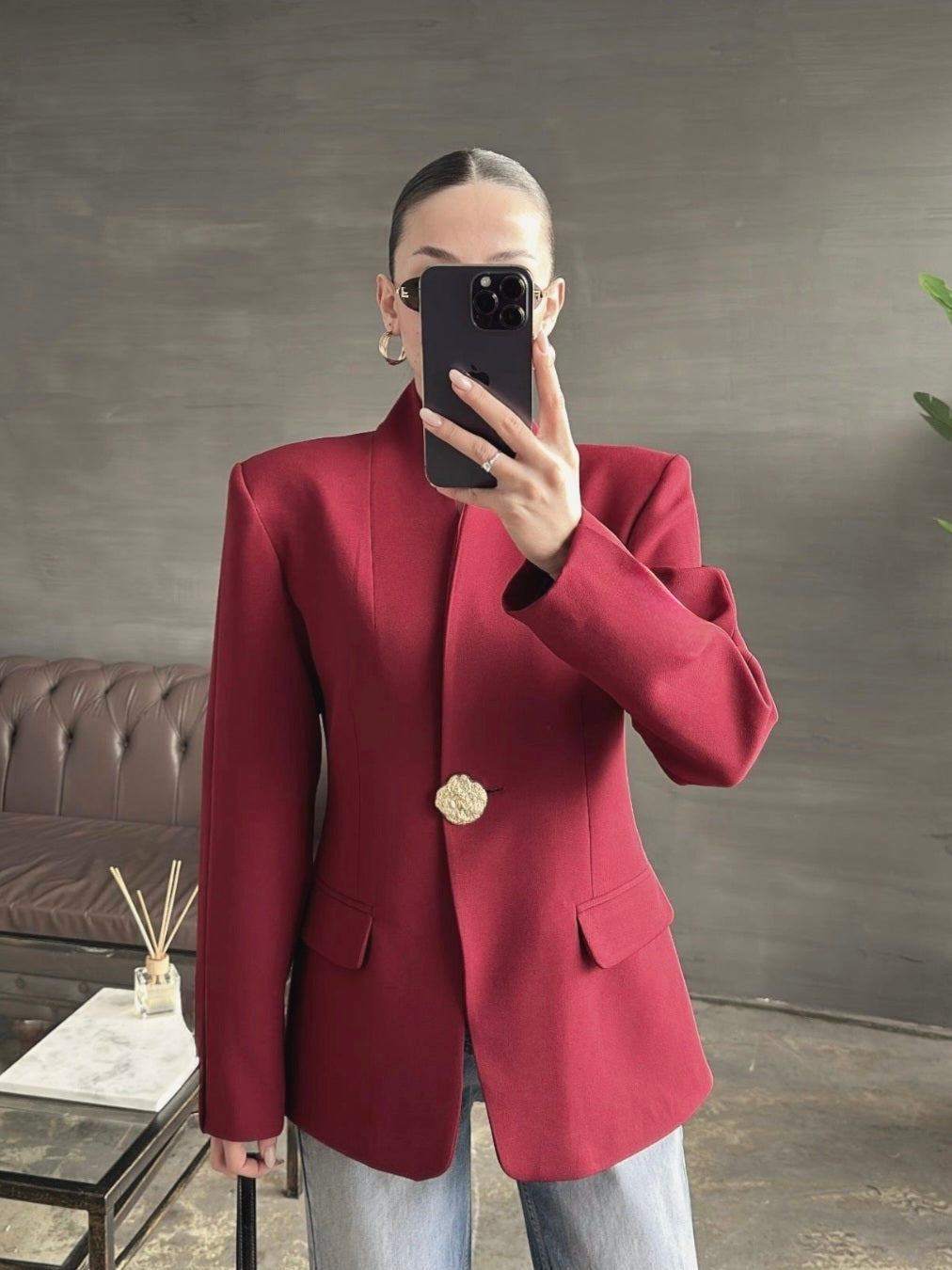 Blazer with Gold Button Detail