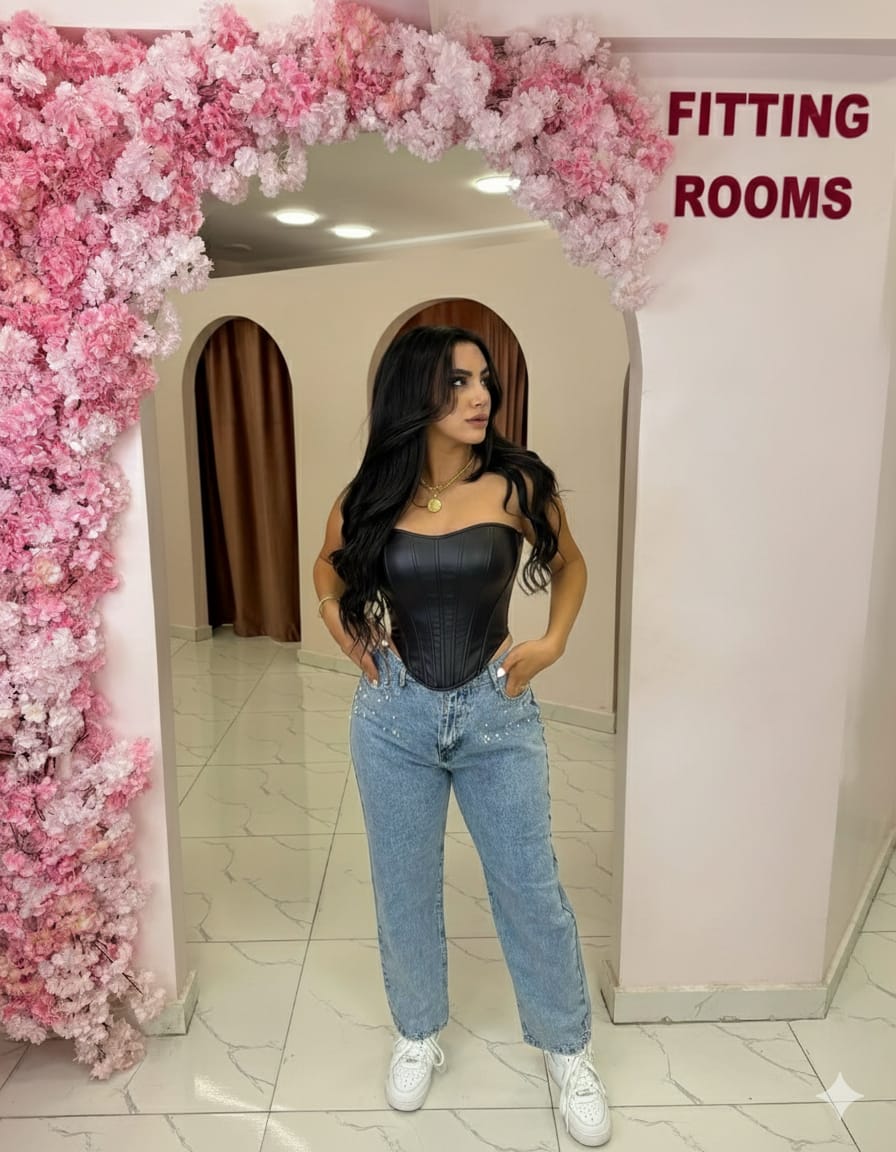 Sculpted faux leather corset cup with crystal embellishments