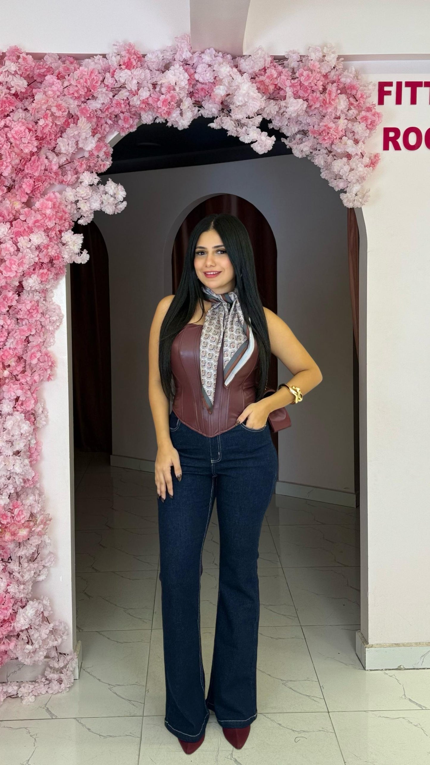 Sculpted faux leather corset cup with crystal embellishments