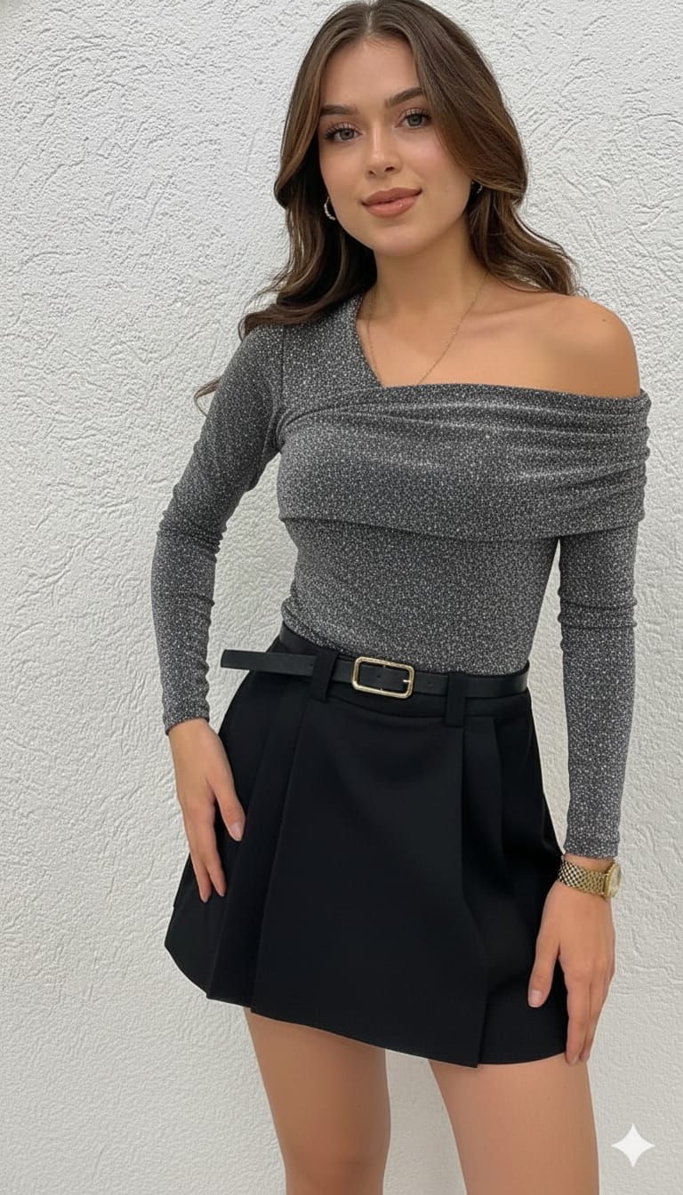Shimmering Off-Shoulder Glitter Top