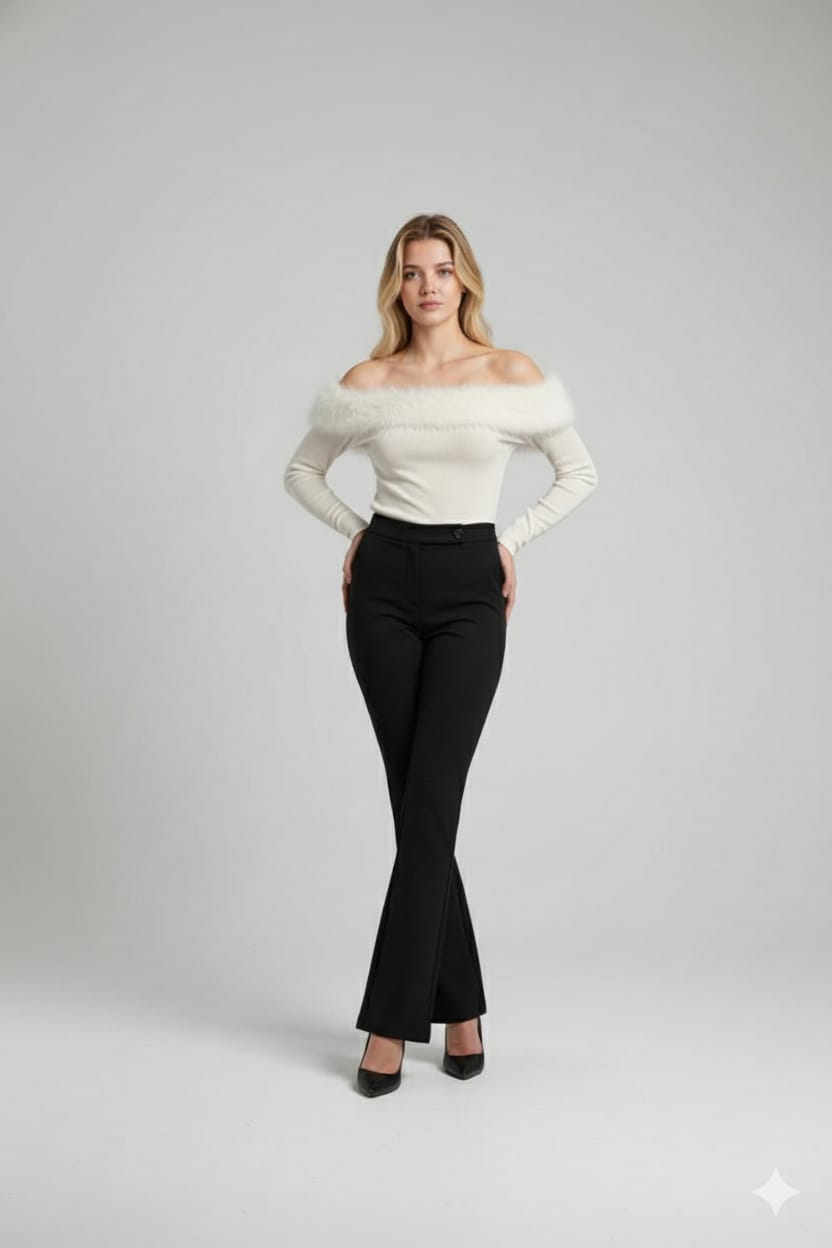 Grey Feather-Trim Off-Shoulder Top