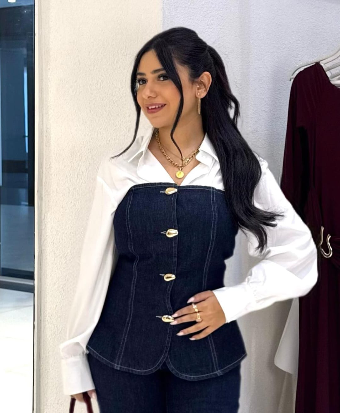 Stylish strapless denim blouse