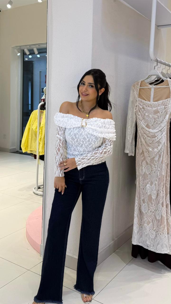 off-shoulder lace blouse