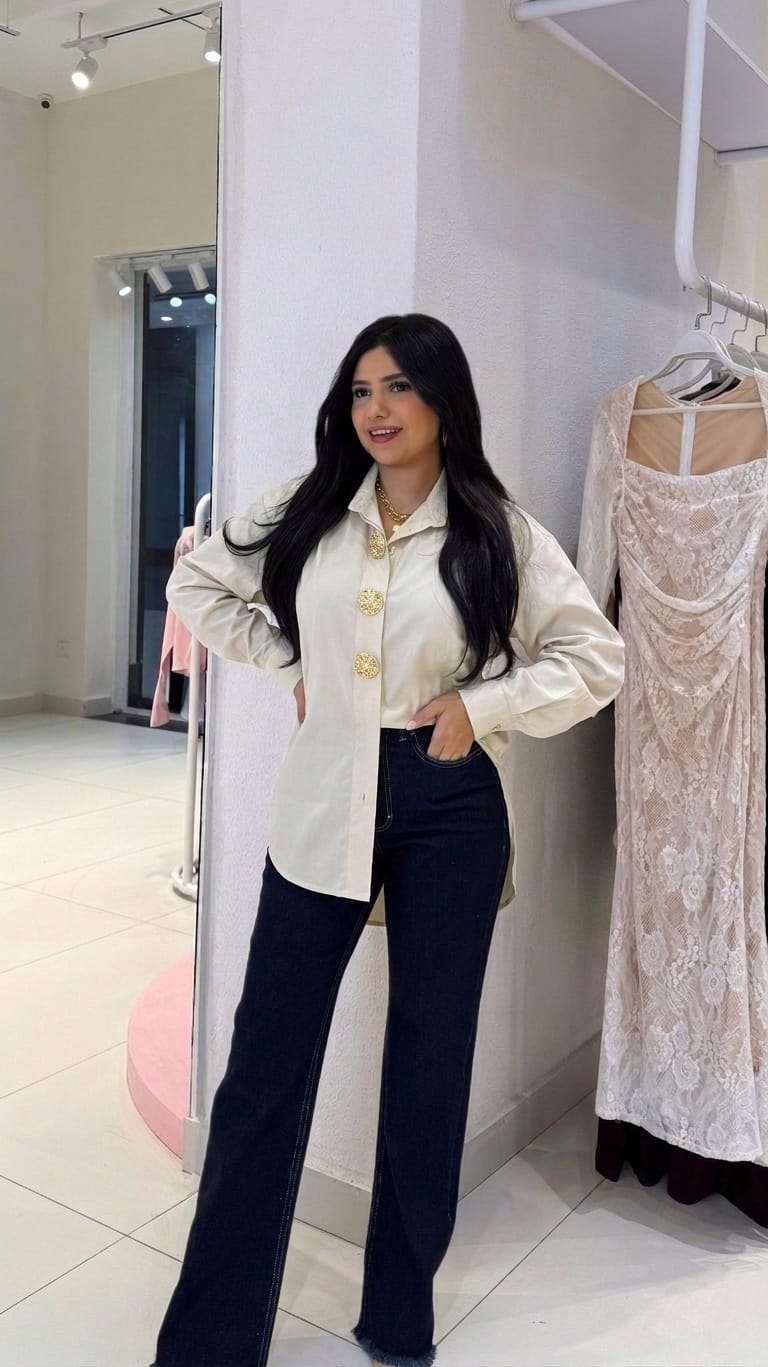 Poplin shirt with gold buttons