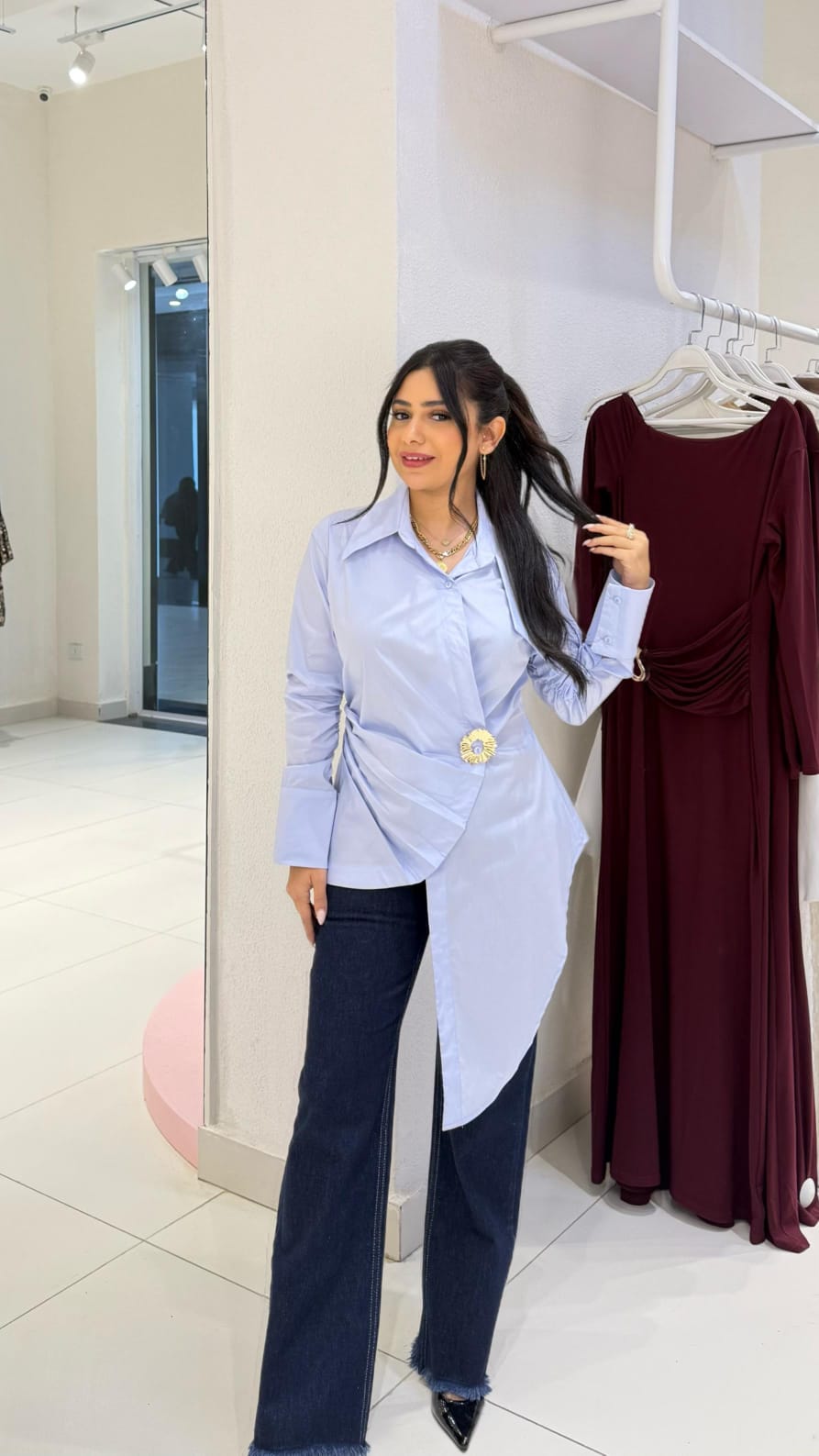 Asymmetrical button-front shirt