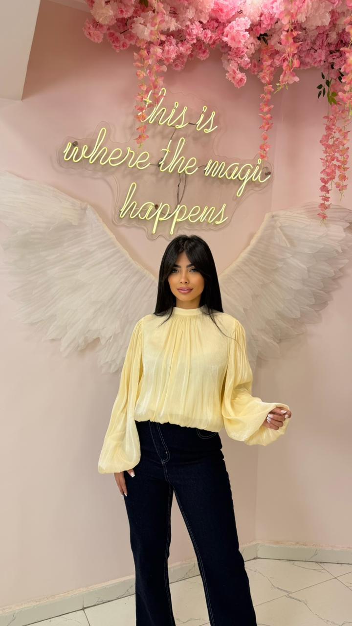 Pleated blouse with wide sleeves