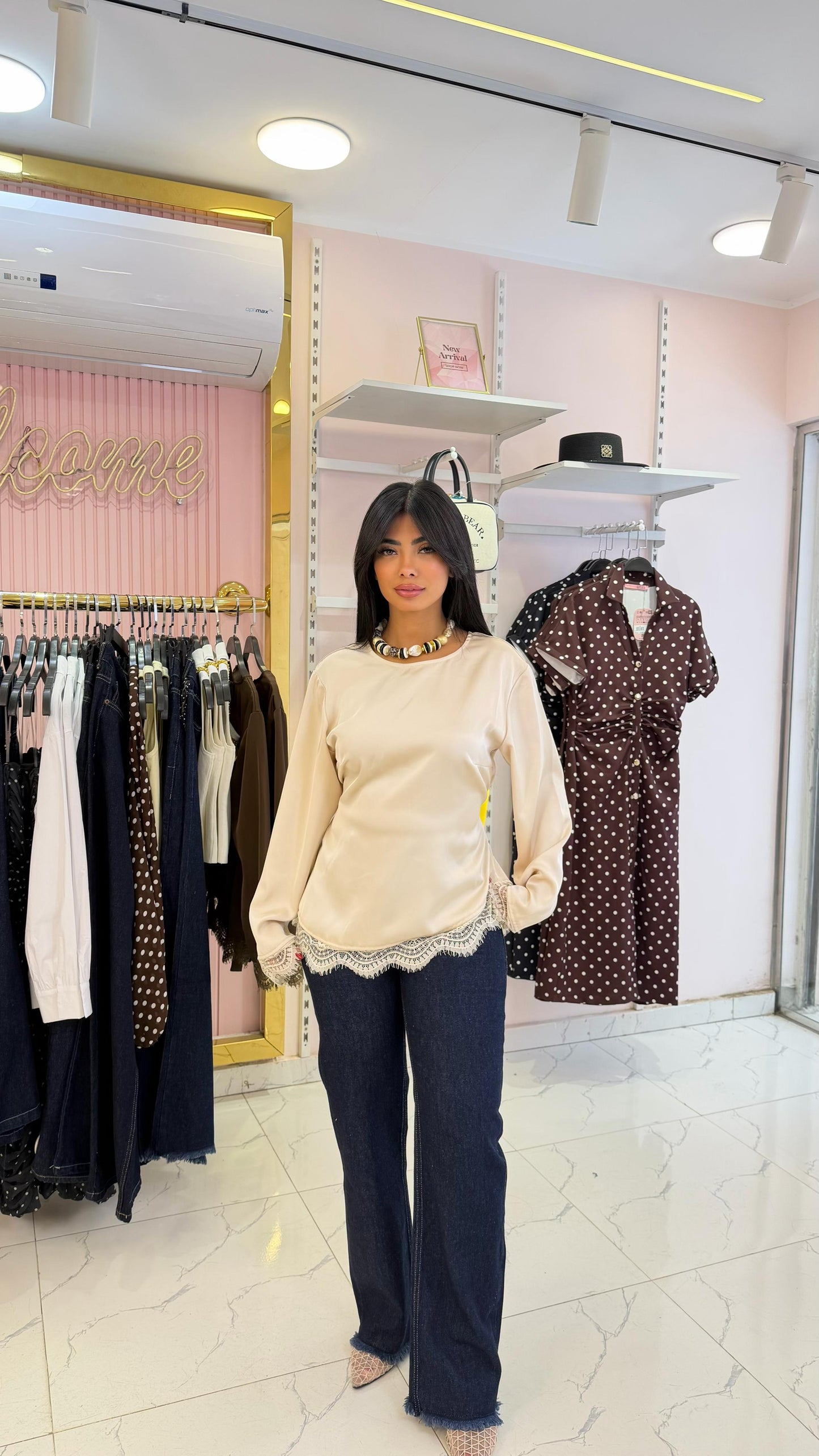 Satin blouse decorated with lace