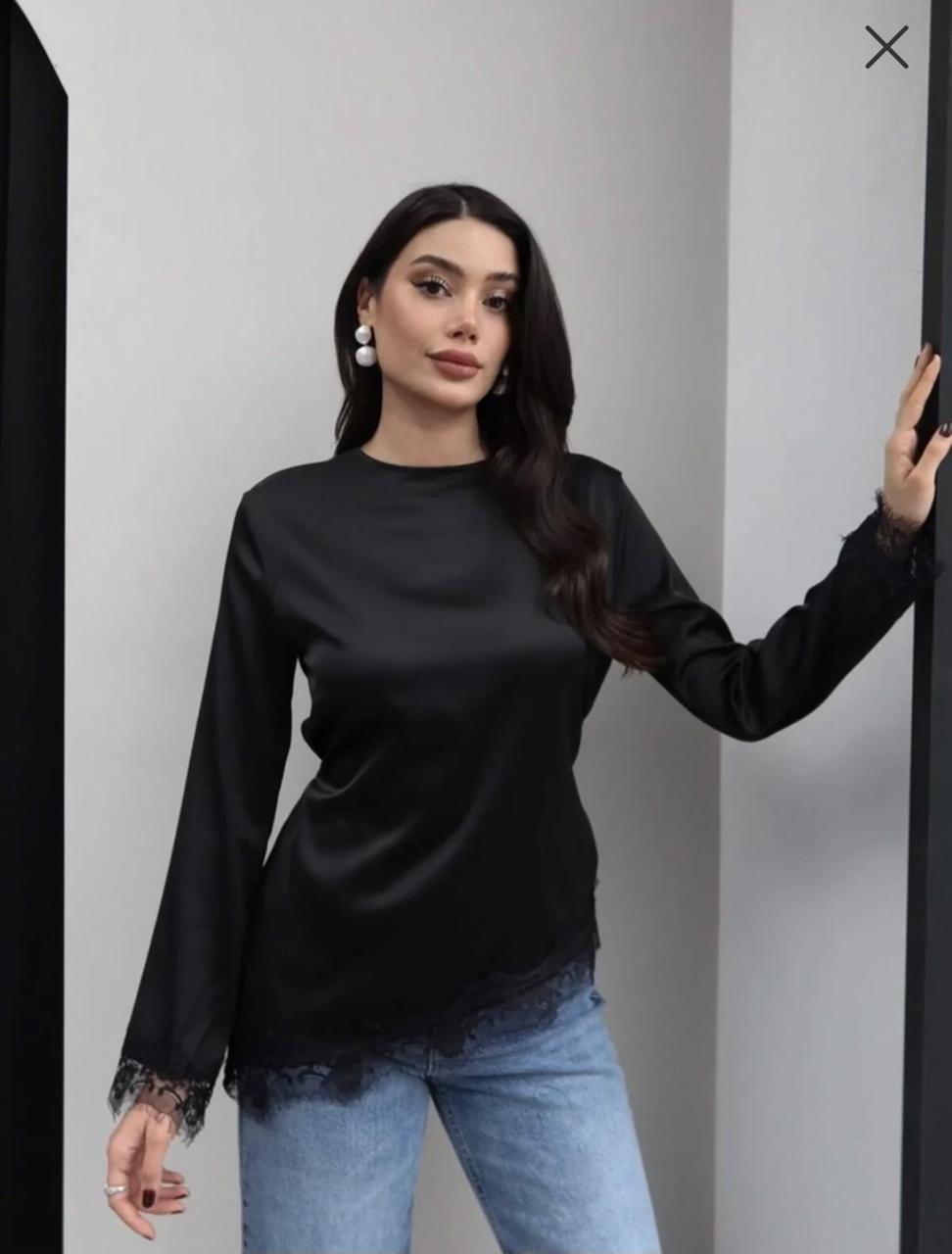 Satin blouse decorated with lace