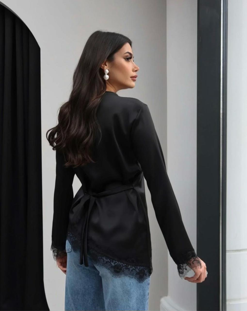 Satin blouse decorated with lace