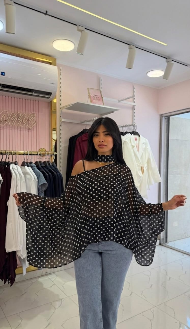 Two-piece polka dot chiffon blouse