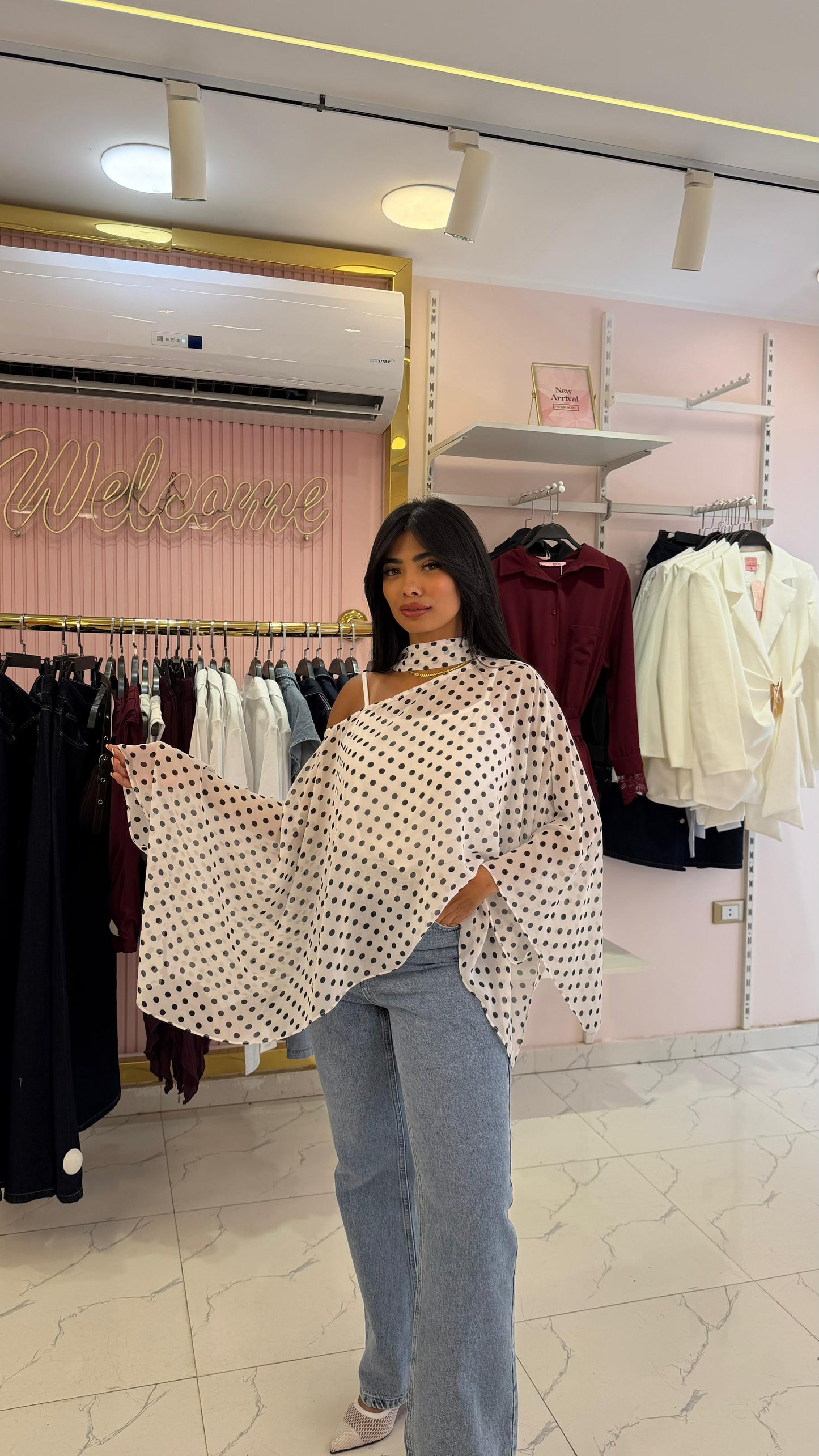 Two-piece polka dot chiffon blouse