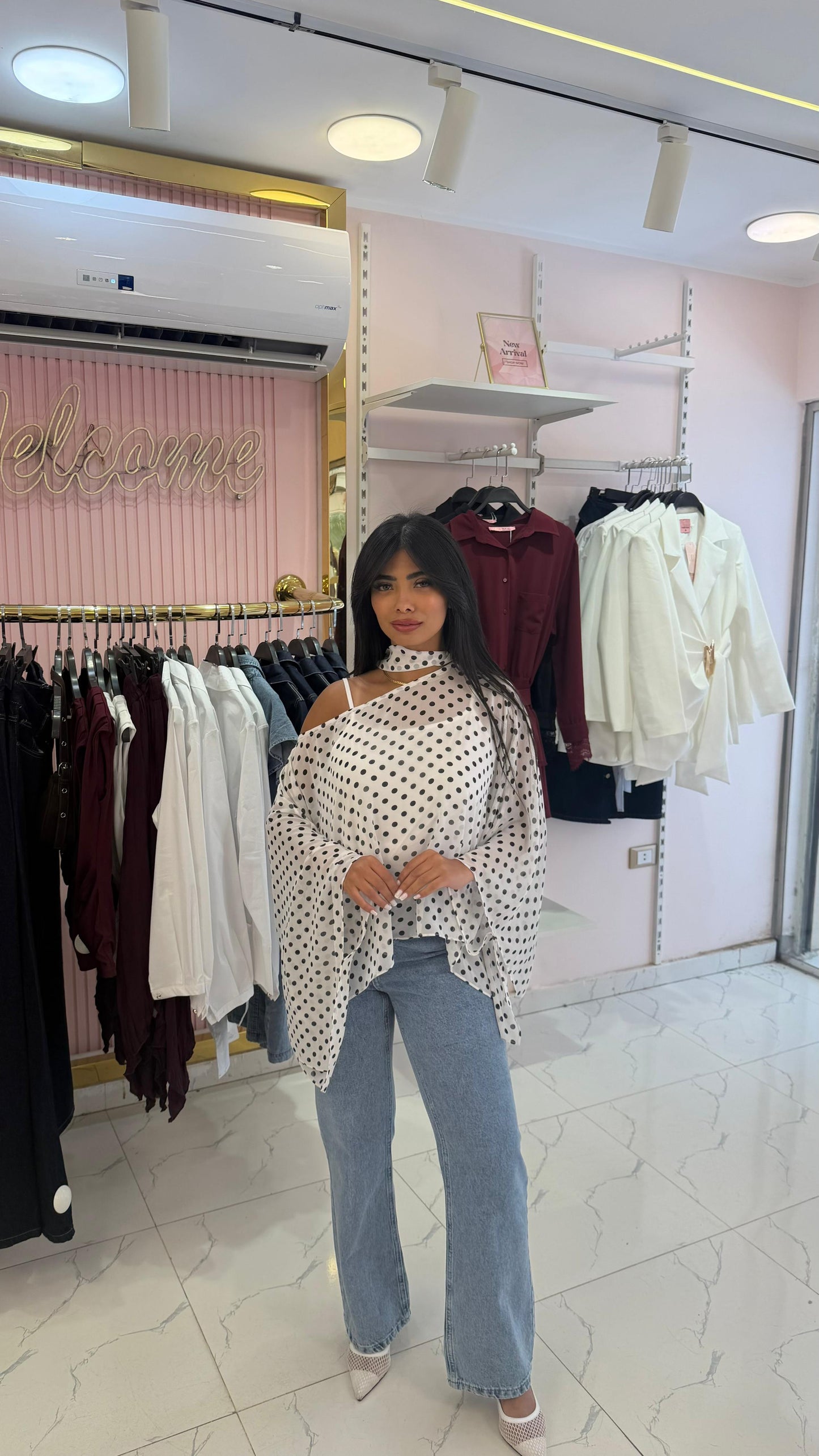 Two-piece polka dot chiffon blouse