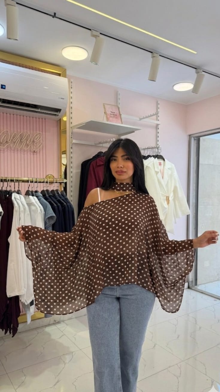 Two-piece polka dot chiffon blouse