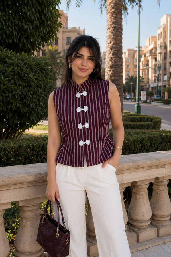 Striped jacket with a Mandarin collar