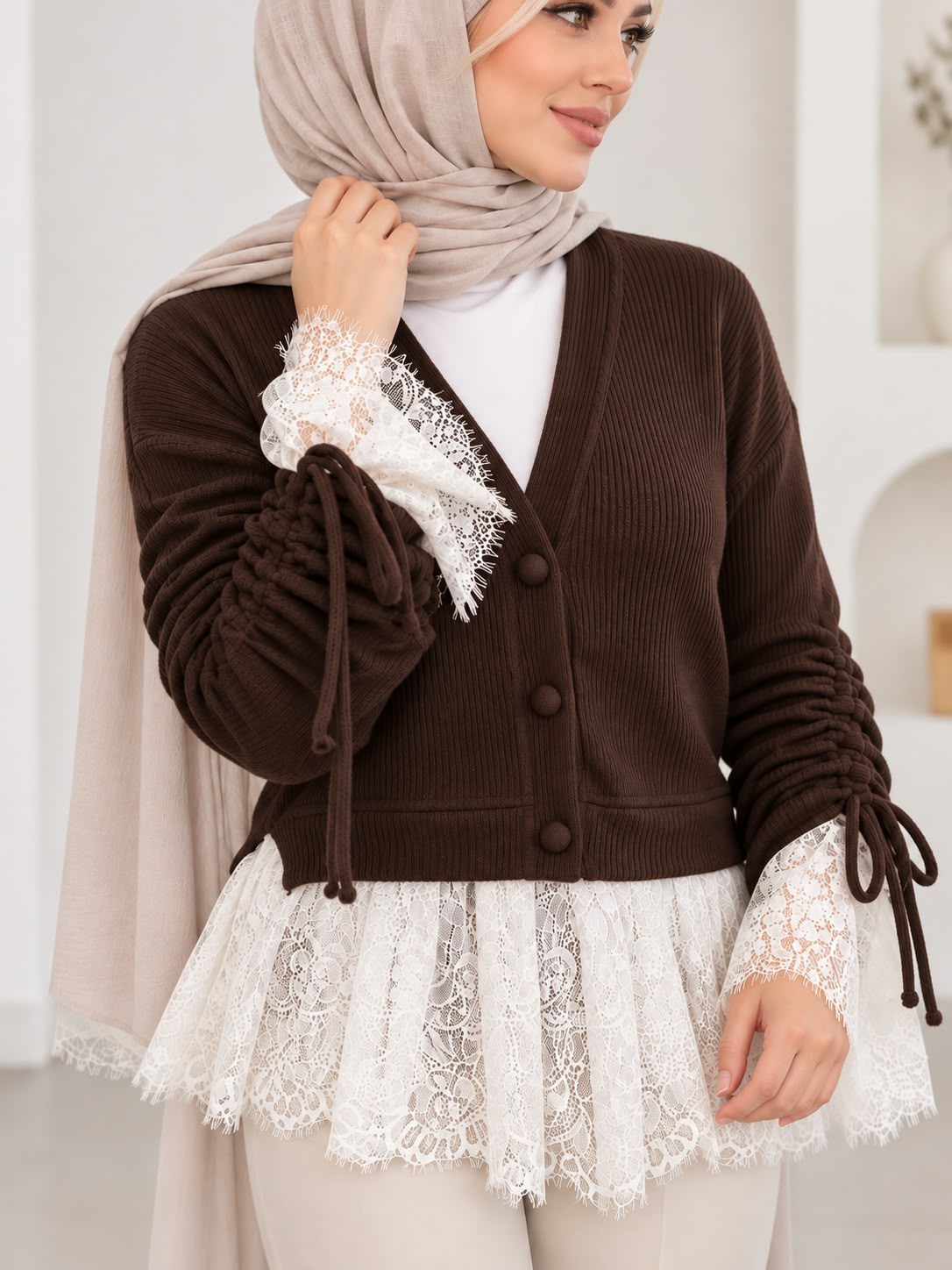 Lace-Trim Knit Blouse