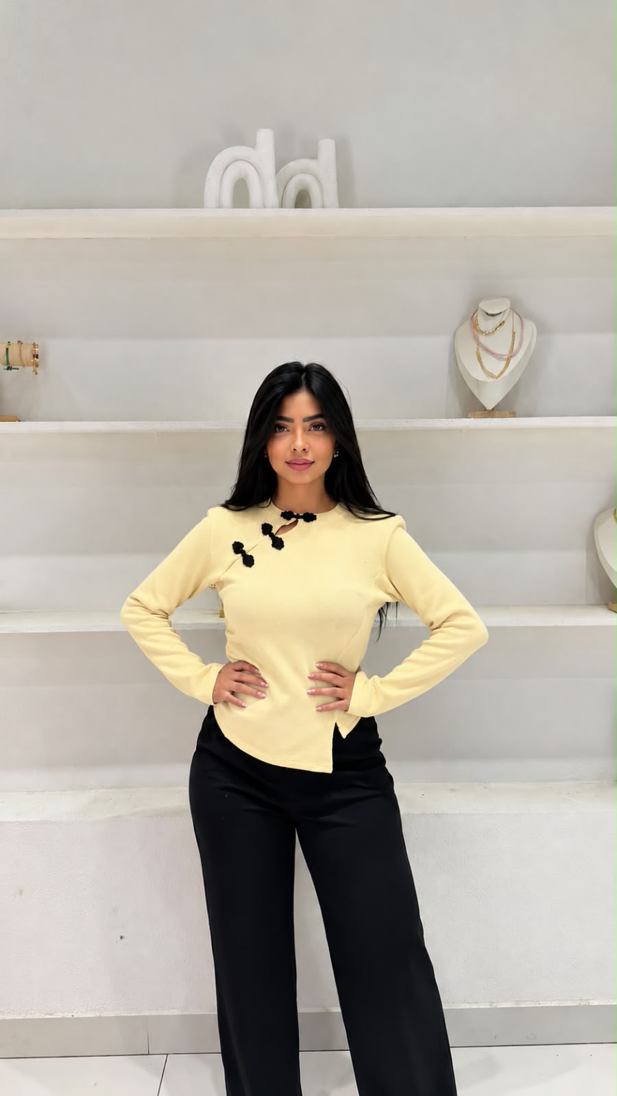 Long-sleeved knit top with an asymmetric button closure, view 5