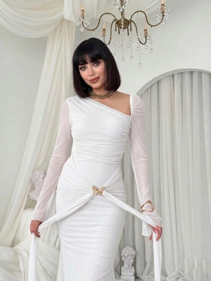 one-shoulder evening dress