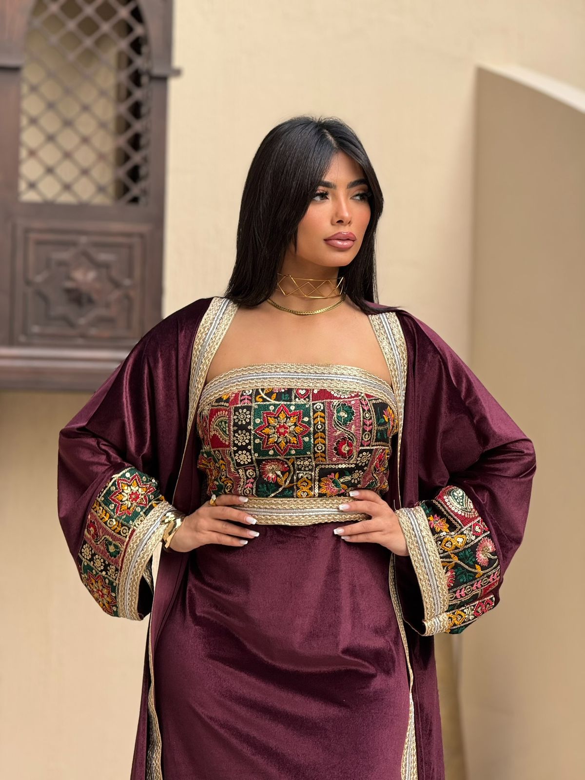 Midnight kaftan with Artisanal Mosaic Embroidery