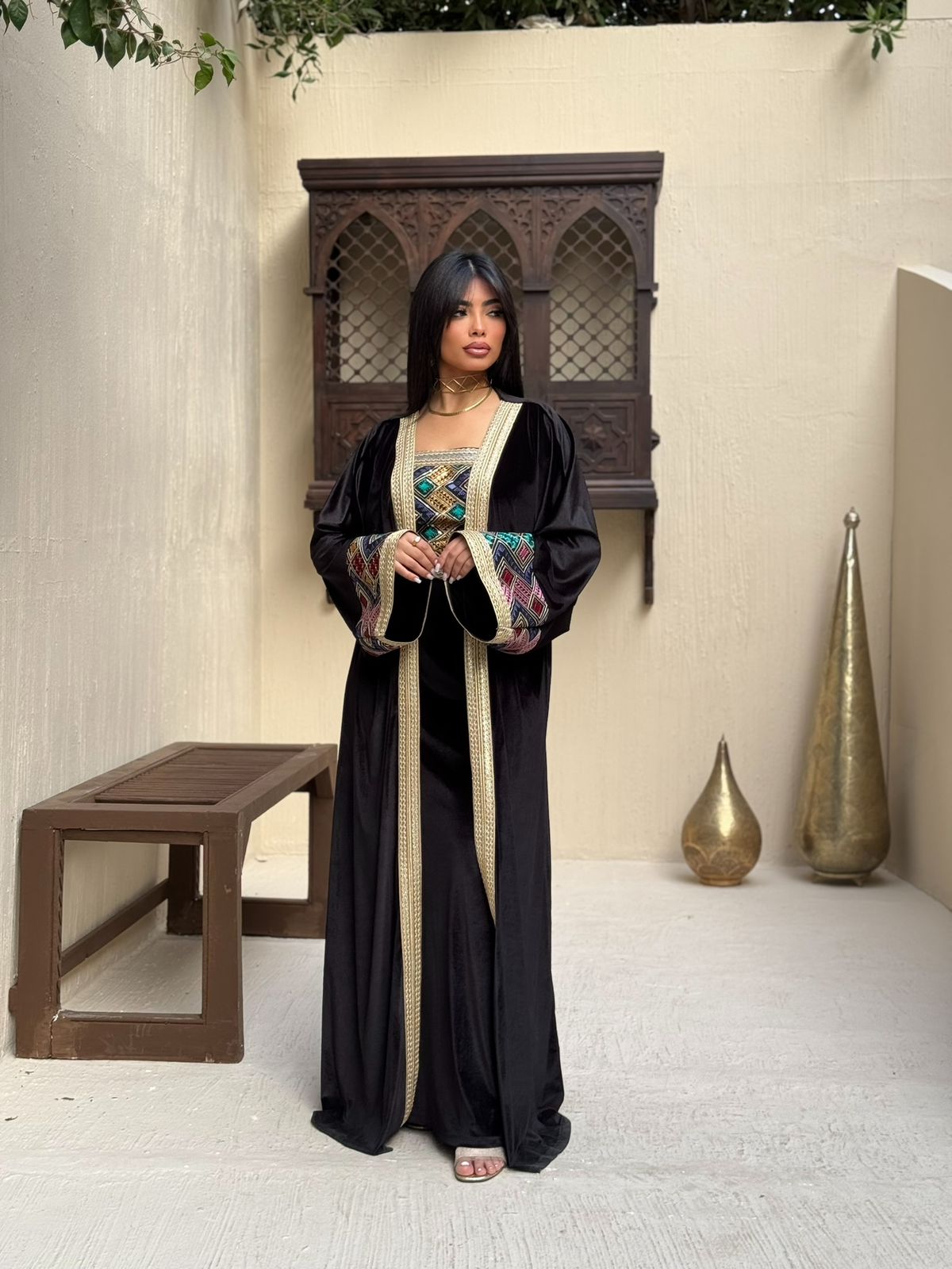 Midnight kaftan with Artisanal Mosaic Embroidery