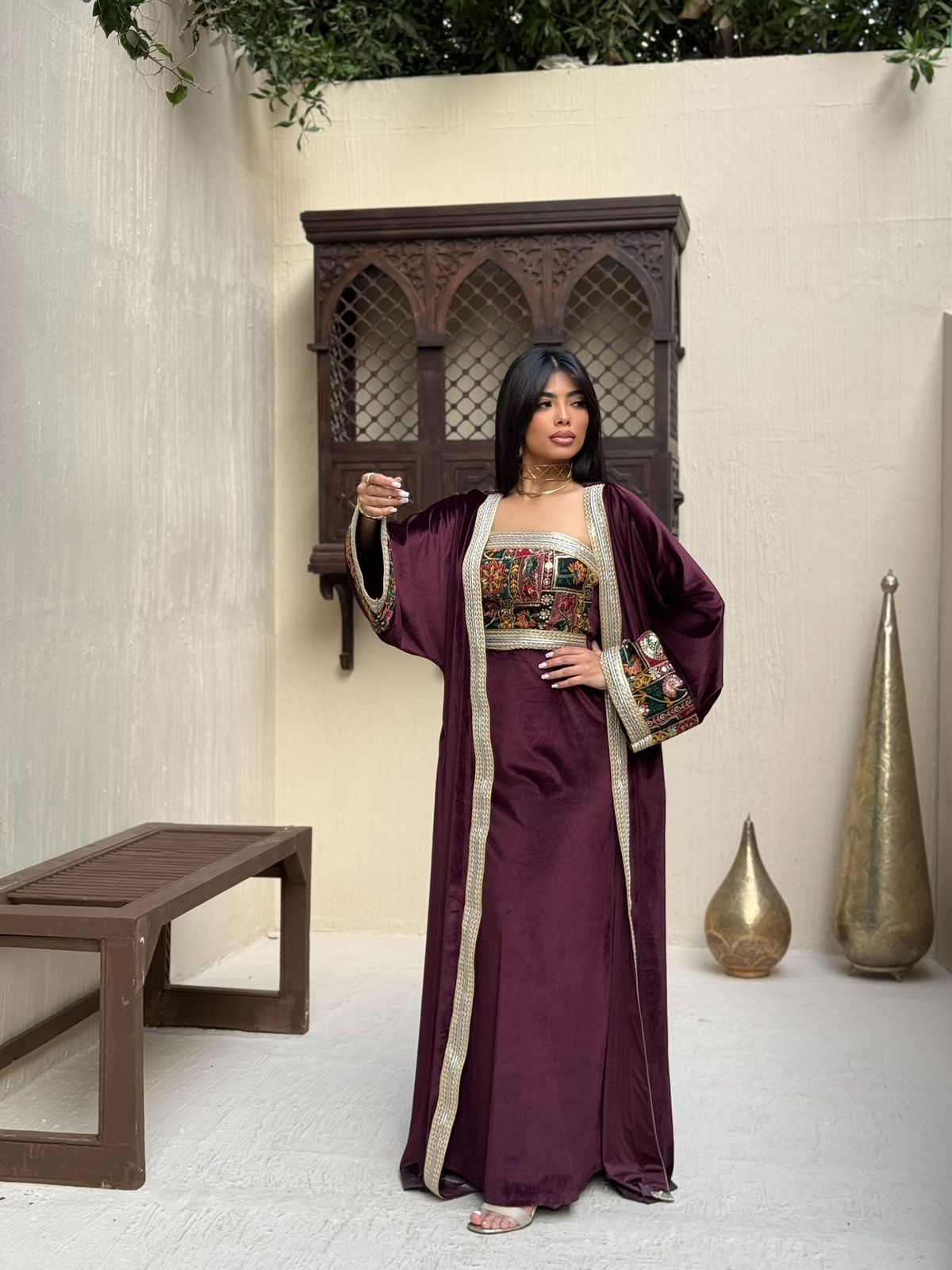 Midnight kaftan with Artisanal Mosaic Embroidery