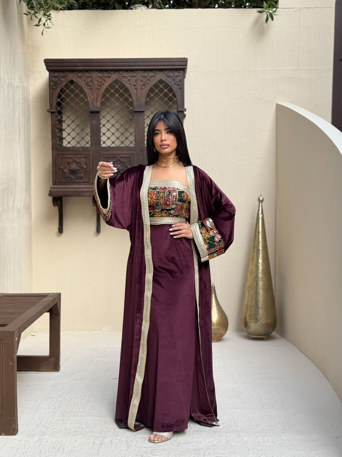 Midnight kaftan with Artisanal Mosaic Embroidery