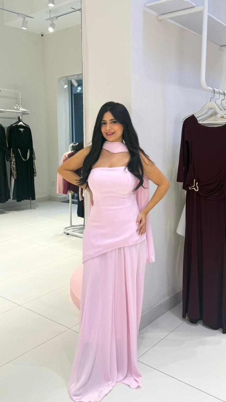 Maxi dress with asymmetrical scarf detail