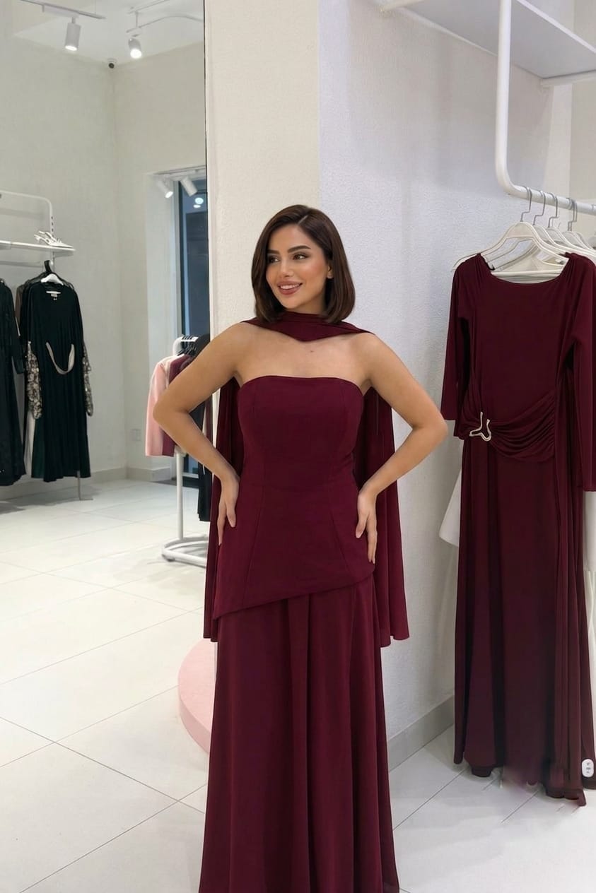 Maxi dress with asymmetrical scarf detail