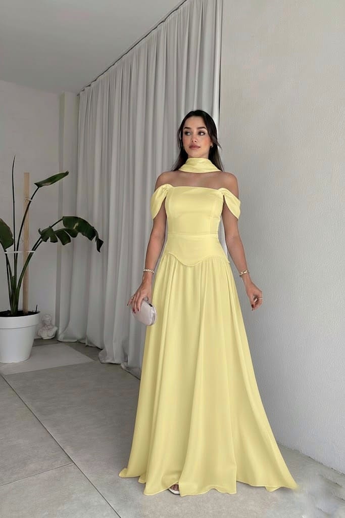 Maxi dress with asymmetrical scarf detail