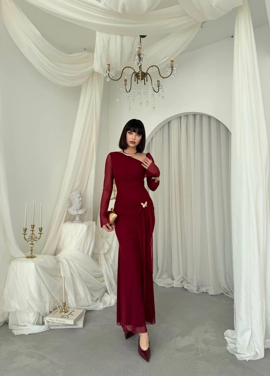one-shoulder evening dress