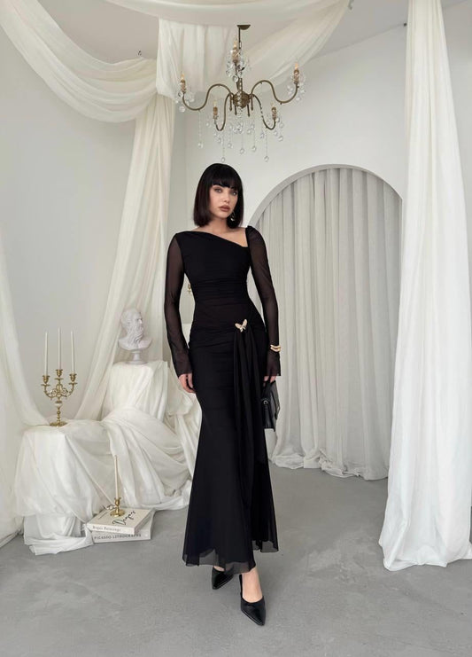one-shoulder evening dress