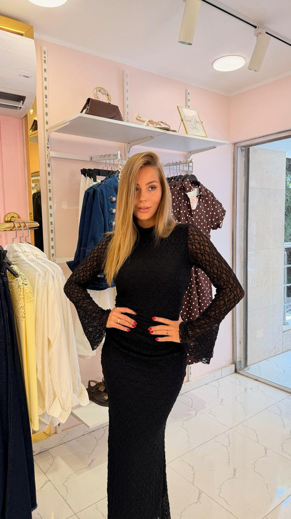Long evening ruffled lace dress