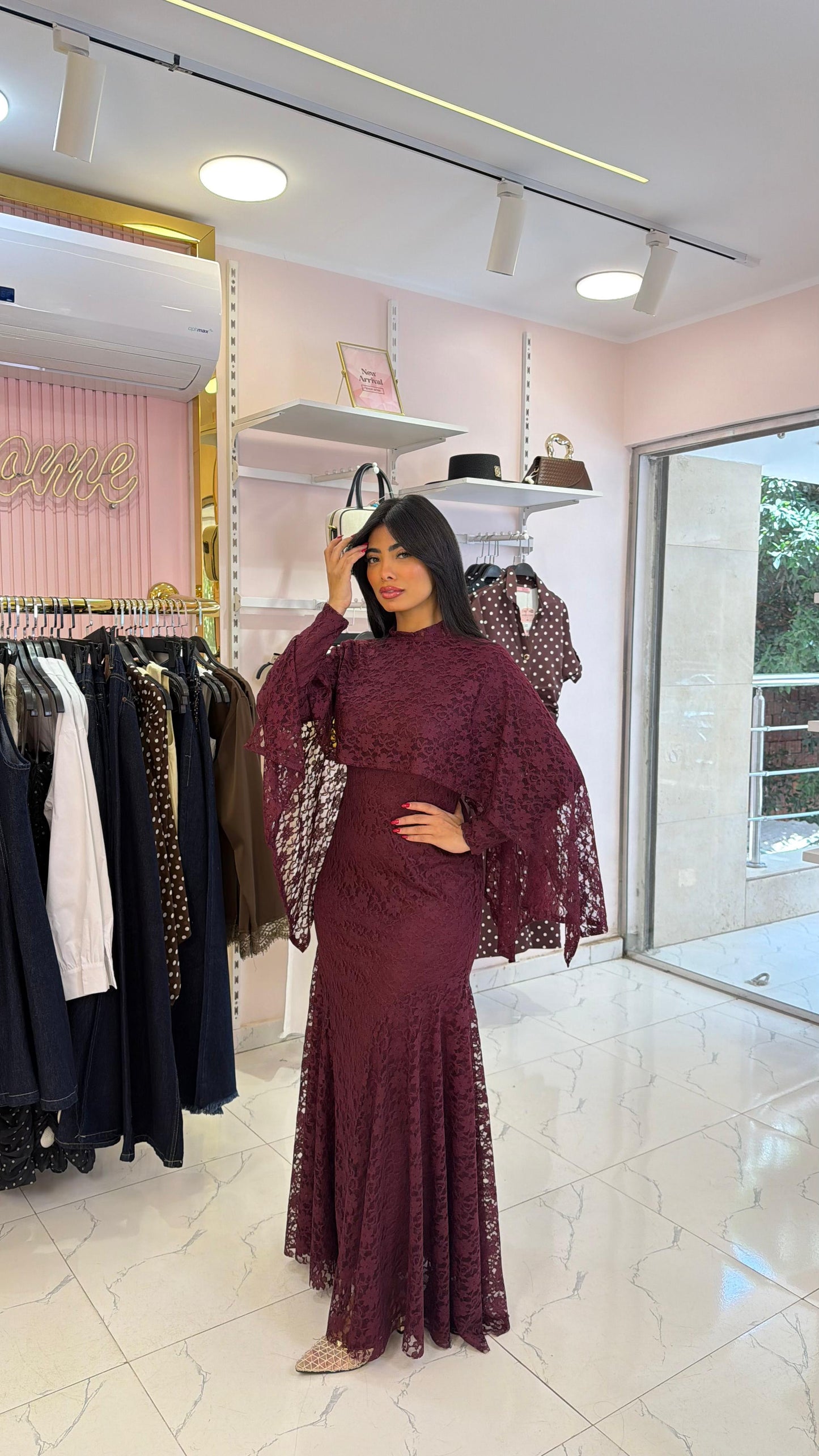 Elegant mermaid lace maxi dress with a cape overlay