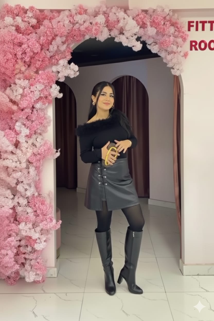 A short faux leather skirt with a high waist and gold-tone button slit detail.