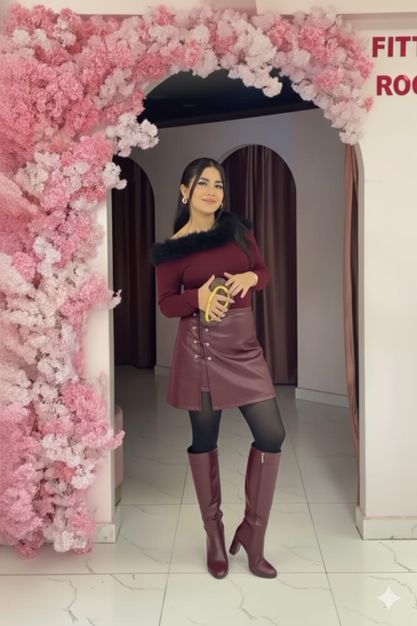 A short faux leather skirt with a high waist and gold-tone button slit detail.