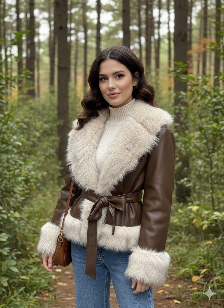 The Belted Faux Fur Trim Jacket