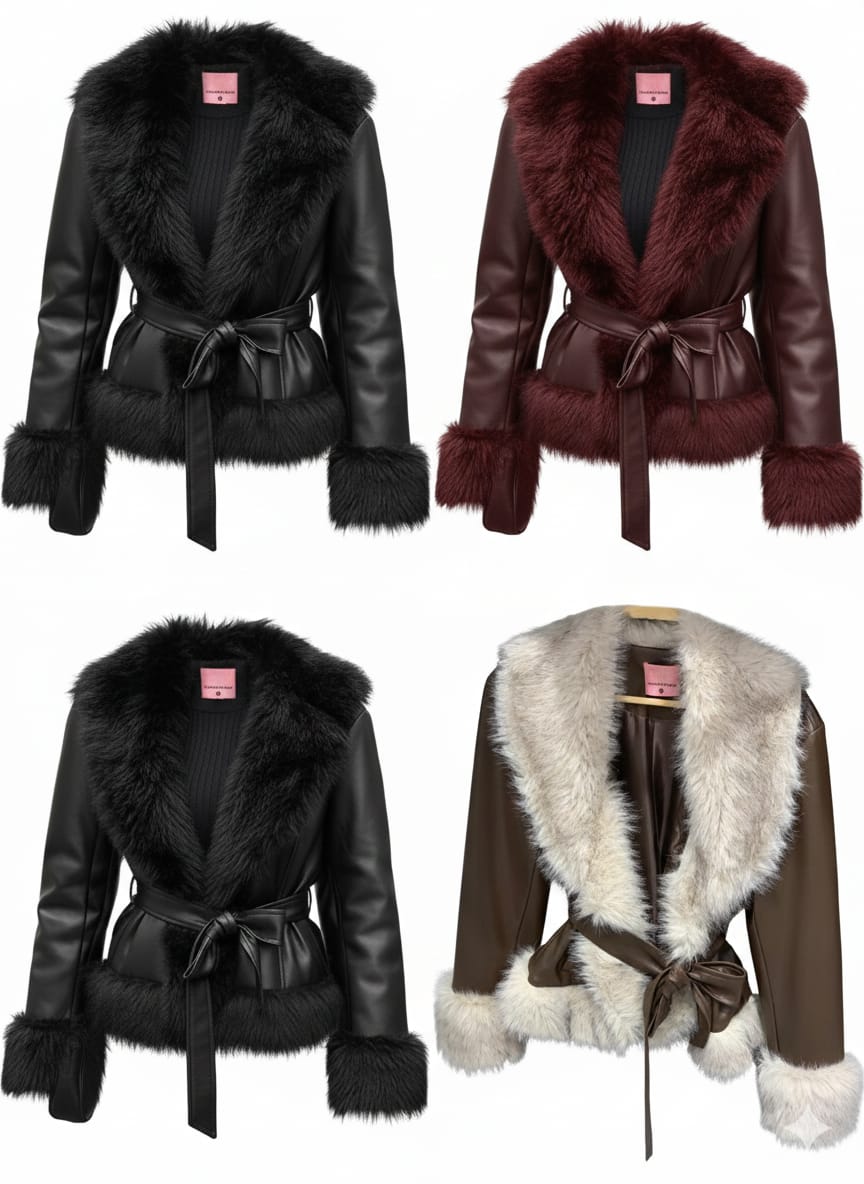 The Belted Faux Fur Trim Jacket