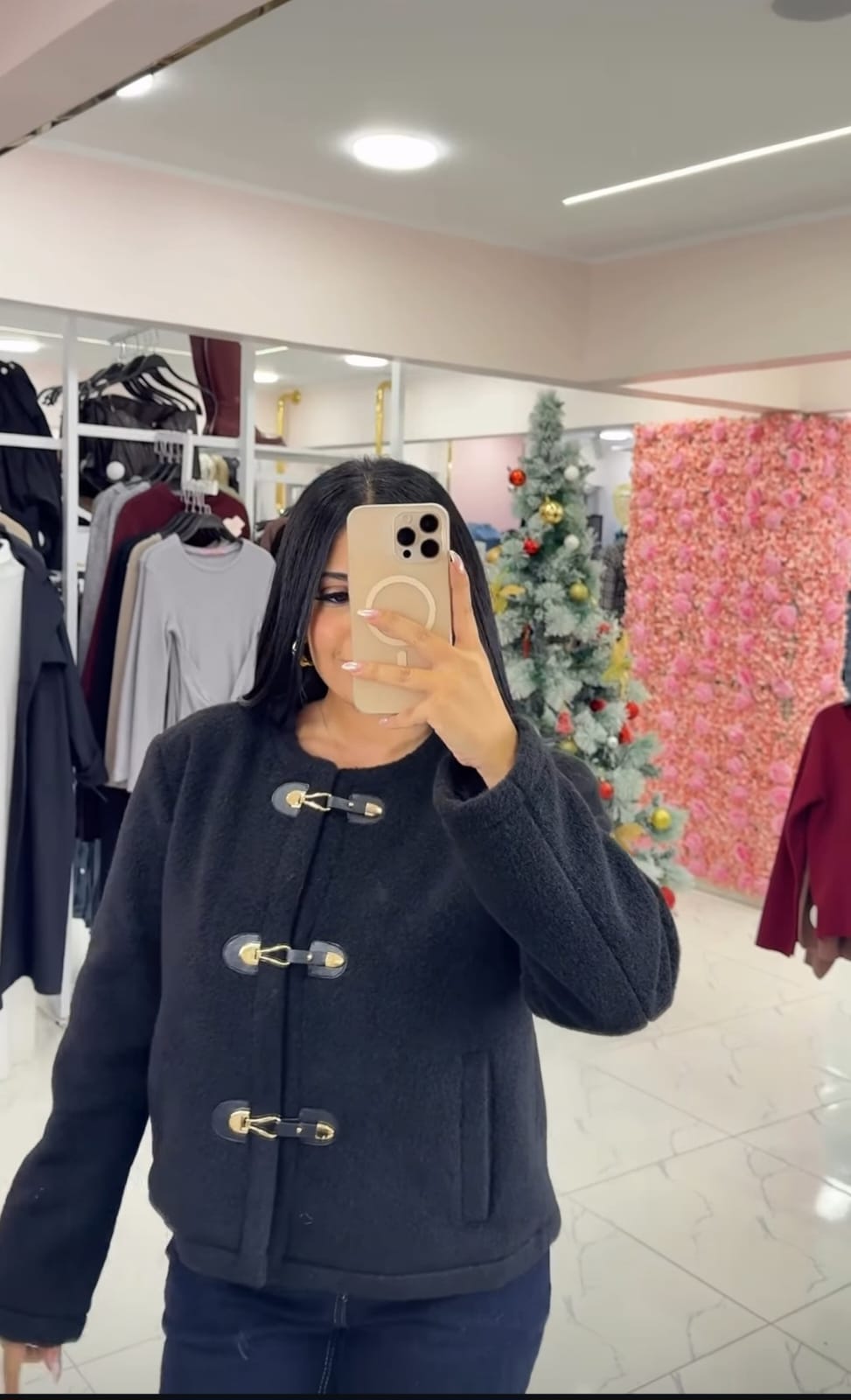 Stylish Teddy bomber jacket with front buttons in sand color