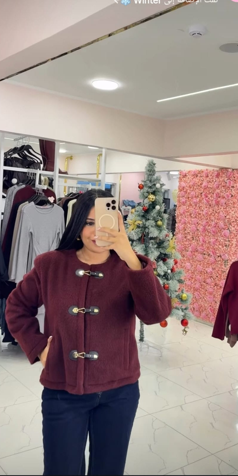 Stylish Teddy bomber jacket with front buttons in sand color