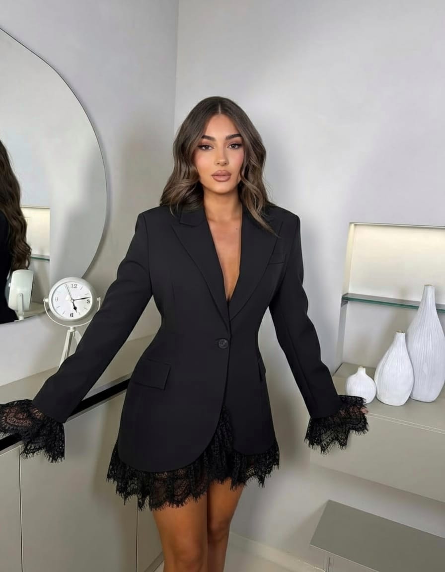 Blazer with lace trim