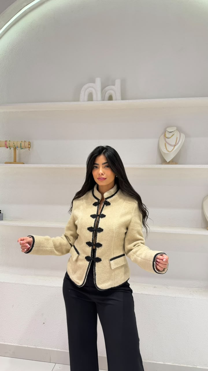Wool jacket with buttons and braided loops, view 2
